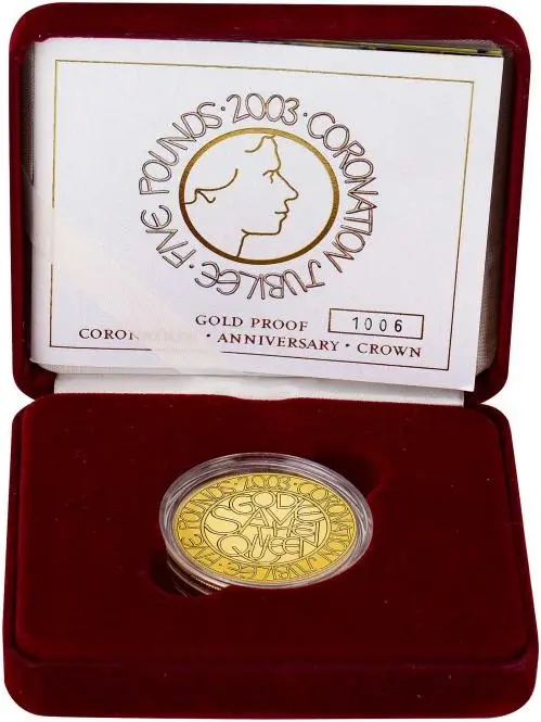 2003 Gold Proof Coronation Golden Jubilee £5 Coin In Box