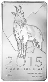 2015 Lunar Year of the Goat 10 oz Silver Bullion Bar - Australia NTR Metals - Pre-Owned