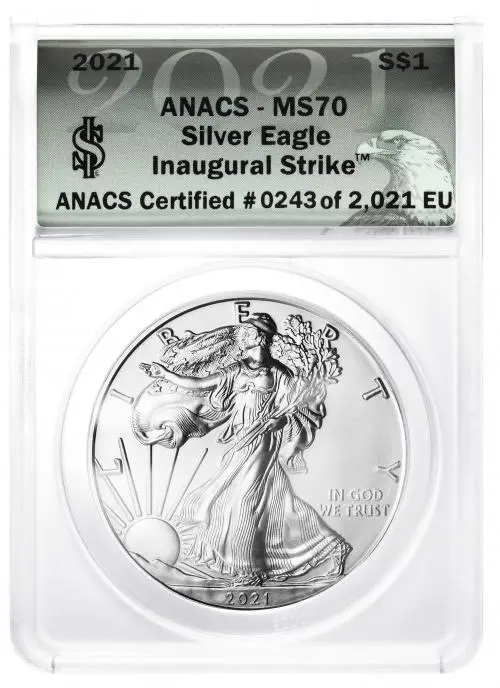 2021 Silver Bullion 1 Ounce Eagle $1  Coin Single United States of America ANACS MS-70 obverse