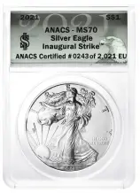 2021 Silver Eagle 1 oz Graded Coin - ANACS MS-70
