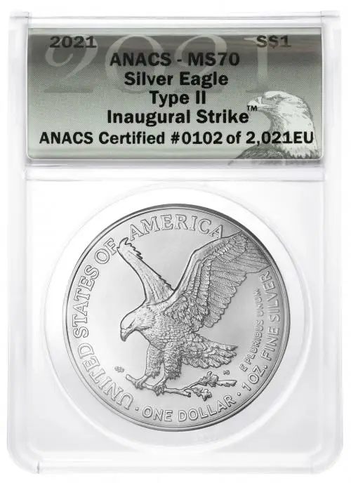 2021 Silver Bullion 1 Ounce Eagle Type 2 $1  Coin Single United States of America ANACS reverse