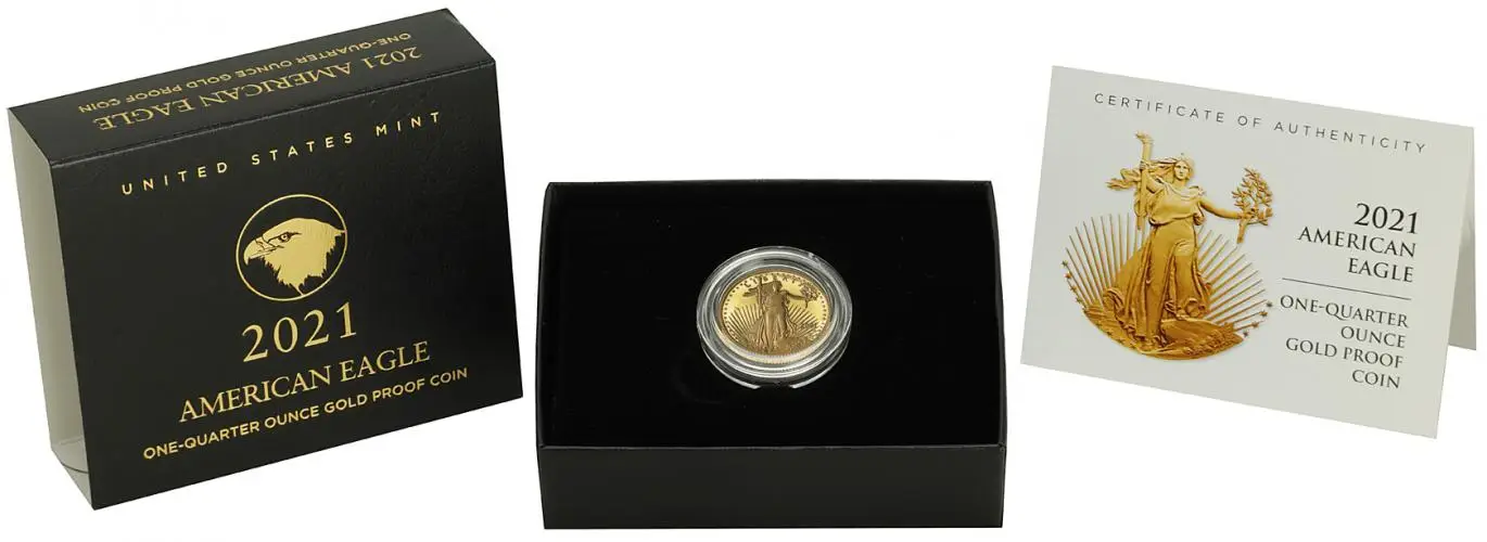 2021 Gold Proof 0.25 Ounce Eagle Type 2  Coin Single United States of America US Mint display