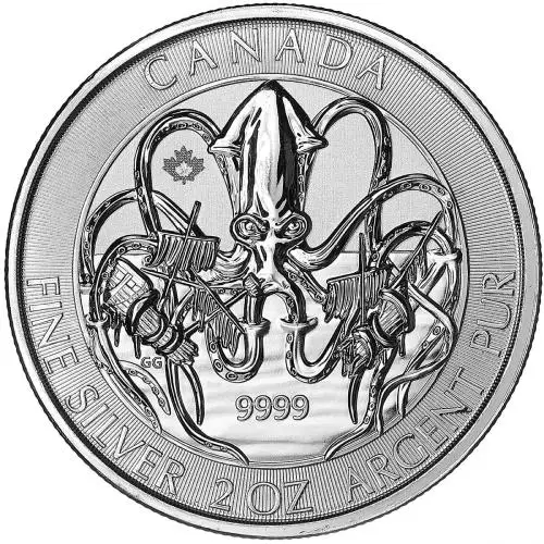 2020 Silver Bullion 2 Ounce Kraken  Coin Canada Royal Canadian Mint reverse