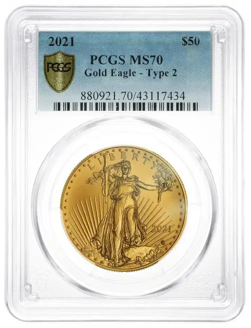 2021 Gold Bullion 1 Ounce Eagle Type 2  Coin Single United States of America PCGS MS-70 reverse