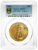 2021 Gold Bullion 1 Ounce Eagle Type 2  Coin Single United States of America PCGS MS-70 reverse