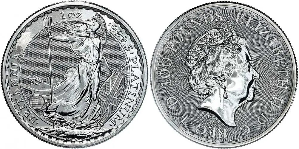 Best Value Britannia 1 oz Platinum Bullion Coin - Pre-Owned reverse display dates will vary random dates chards image reverse dates vary obverse and reverse