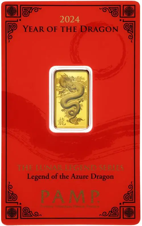2024 PAMP Lunar 'Year of the Azure Dragon' 5g Gold Bar (Pre-Owned) reverse