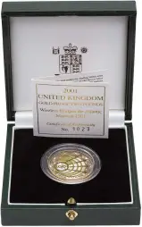 2001 Gold Proof Marconi 2 Pounds reverse in box