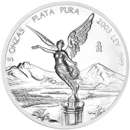 2003 Silver Bullion 5 Ounce Libertad  Coin Single Mexico reverse