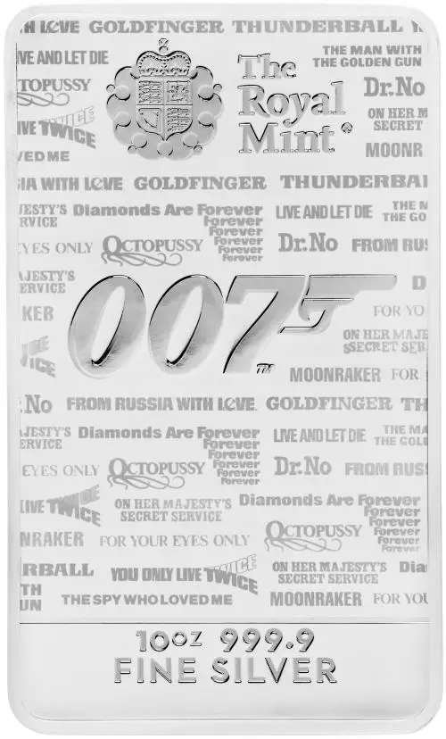 Silver Bullion 10 Ounce 007 James Bond James Bond - No Time To Die  Bar Loose Pre-Owned The Royal Mint reverse