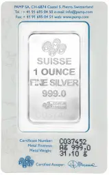 Silver Bullion 1 Ounce Fortuna  Bar In Sleeve Pre-Owned PAMP Suisse reverse