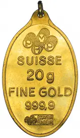 Gold Bullion 20 Gram Pendant  Bar Switzerland PAMP Suisse reverse chards image crop
