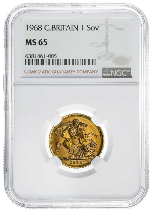 高鑑定エリザベス女王1968ヤングヤング ソブリン金貨 MS64 NGCイギリス