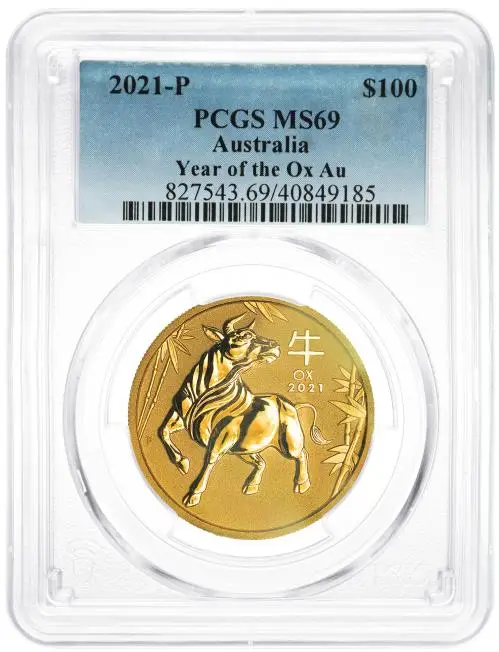 2021 Gold Graded 1 oz Lunar 'Year of the Ox' Coin PCGS MS-69 reverse