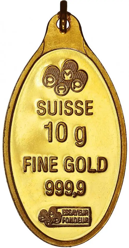 Gold Bullion 10 Gram Pendant  Bar Switzerland Suisse Gold obverse image crop
