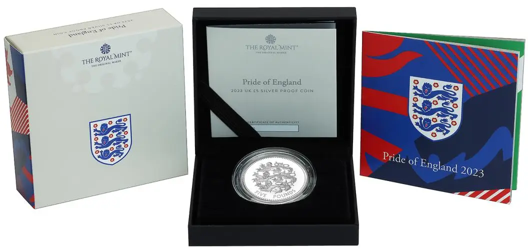 2023 Silver Proof Pride Of England £5  Coin With Box with Cert United Kingdom The Royal Mint display
