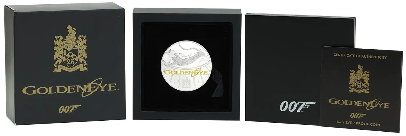 2020 007 James Bond 'Gun Barrel' 1 oz Silver Proof Coin - Pre-Owned display