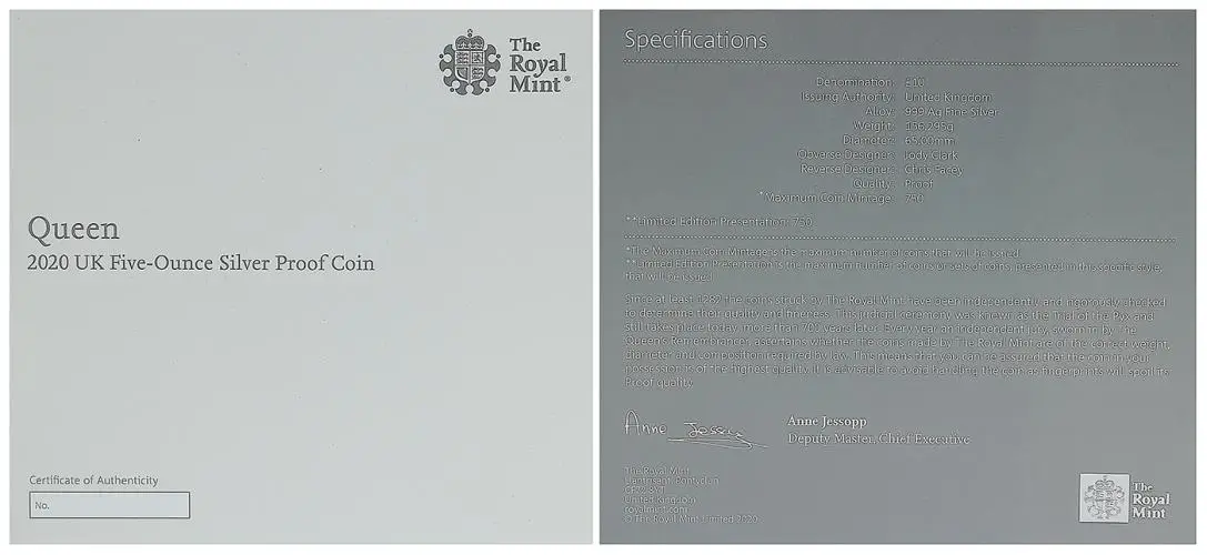 2020 Music Legends 'Queen' 1 oz Silver Proof Coin - Pre-Owned certificate