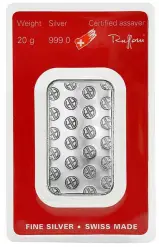 Silver Bullion 20 Gram  Bar Pre-Owned Heraeus reverse chards image crop
