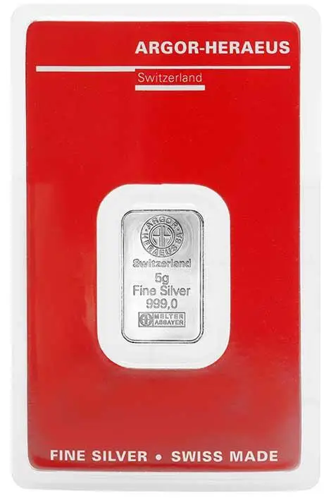Silver Bullion 5 Gram  Bar Pre-Owned Heraeus obverse image crop 1
