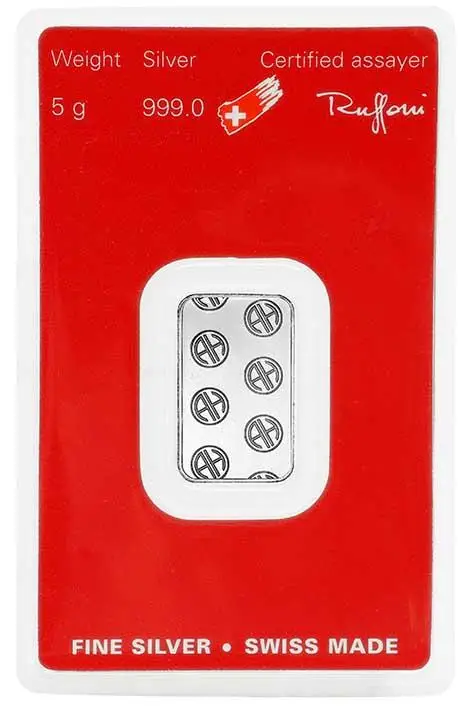 Silver Bullion 5 Gram  Bar Pre-Owned Heraeus reverse chards image crop