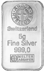 Silver Bullion 5 Gram  Bar Pre-Owned Heraeus obverse no packet