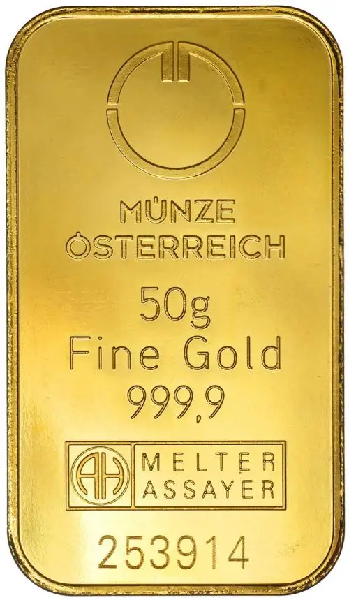 Gold Bullion 50 Gram  Bar Loose Pre-Owned MÜNZE ÖSTERREICH reverse chards image crop