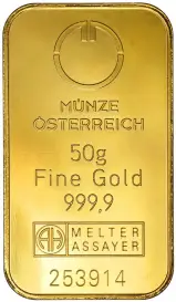 Austrian Mint Gold 50g Bullion Loose Bar - Pre-Owned