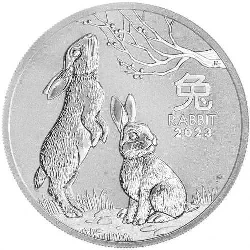 2023 Silver Bullion 1 Ounce Lunar Elizabeth II Year of the Rabbit Australian Dollar $1  Coin Single Pre-Owned Australia Perth Mint reverse