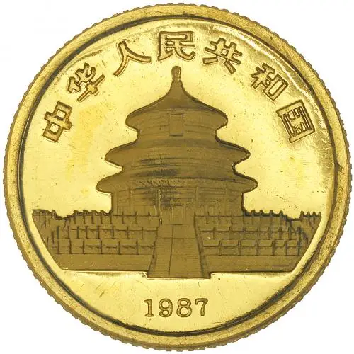 1987 Gold Bullion 0.05 Ounce Panda  Coin Single China People's Bank of China obverse