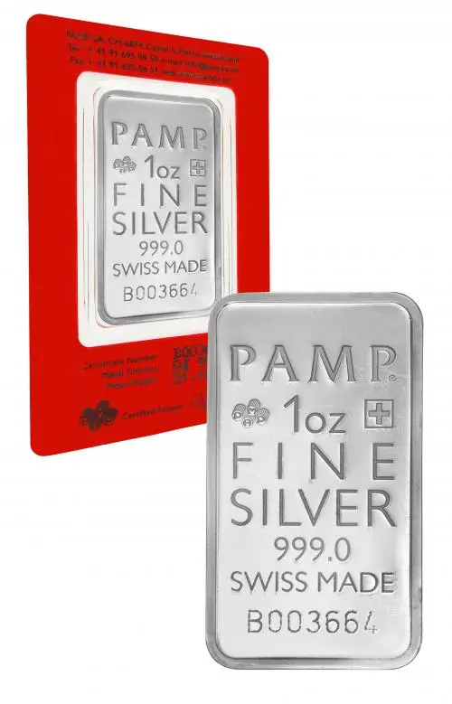 Silver Bullion 1 Ounce True Happiness  Bar In Sleeve Pre-Owned PAMP Suisse reverse chards image display crop
