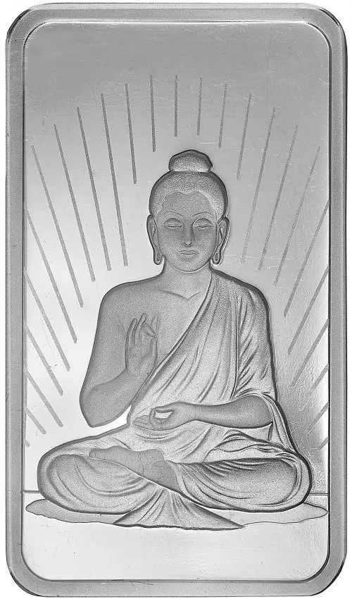 Silver Bullion 1 Ounce Wafer Faith Buddha  Bar Pre-Owned PAMP Suisse reverse chards close up