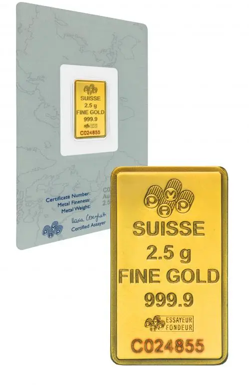 Gold Bullion 2.5 Gram Minted Rosa Best Value  Bar Pre-Owned PAMP Suisse obverse chards image crop