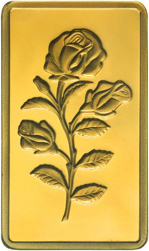 Gold Bullion 2.5 Gram Minted Rosa Best Value  Bar Pre-Owned PAMP Suisse reverse chards close up image
