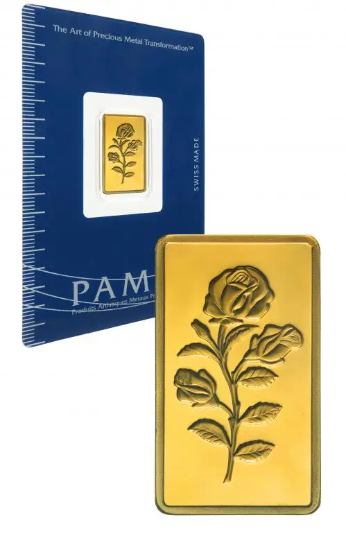 Gold Bullion 2.5 Gram Minted Rosa Best Value  Bar Pre-Owned PAMP Suisse reverse chards image crop