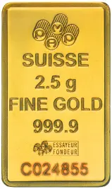Gold Bullion 2.5 Gram Minted Rosa Best Value  Bar Pre-Owned PAMP Suisse obverse chards image close up