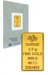 Gold Bullion 2.5 Gram Minted Rosa Best Value  Bar Pre-Owned PAMP Suisse obverse chards image crop