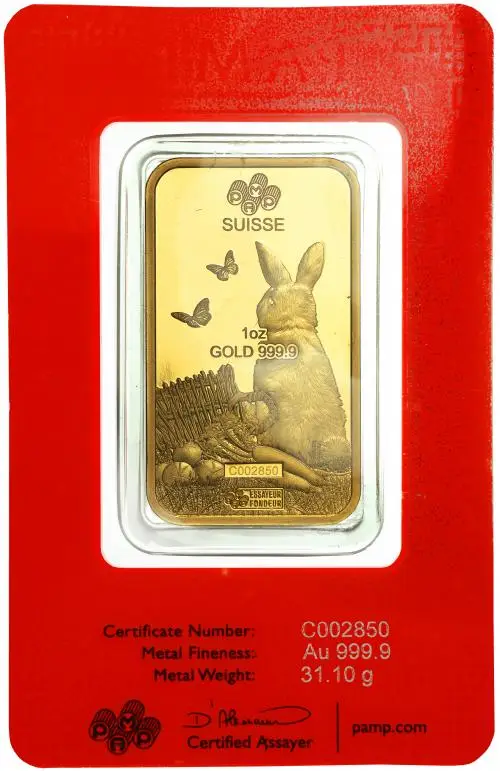 2023 Gold Year of the Rabbit 1 oz Minted Bar - In Sleeve obverse