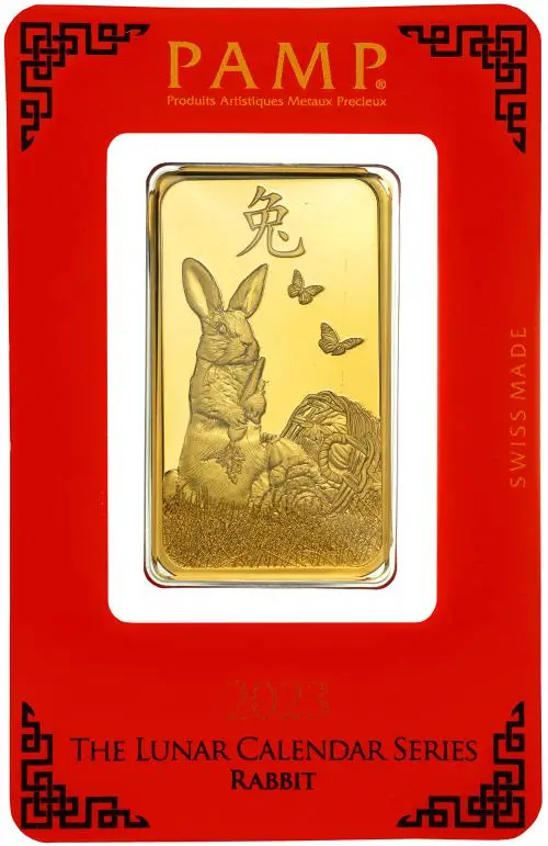 2023 Gold Year of the Rabbit 1 oz Minted Bar - In Sleeve reverse