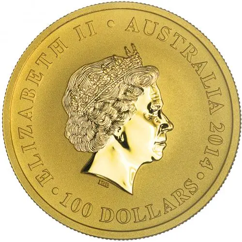 2014 Gold Bullion 1 Ounce Kangaroo Nugget $100  Coin  obverse