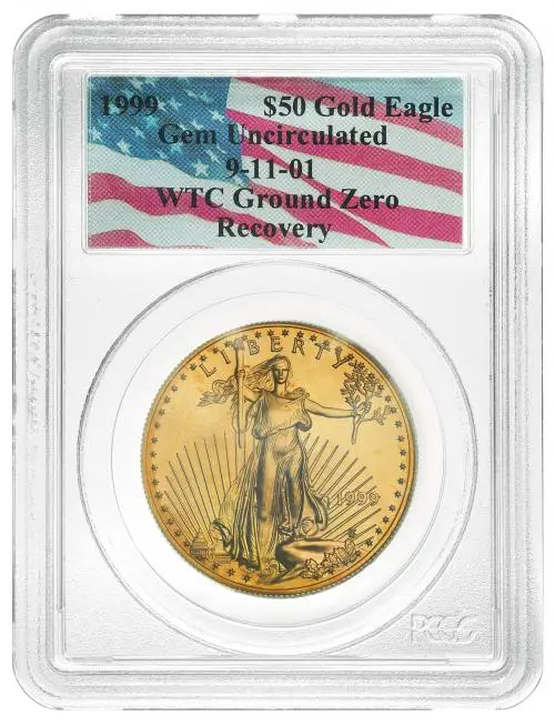 1999 American Gold Eagle 1 oz Graded Coin - PCGS Gem Uncirculated (WTC Ground Zero Recovery)
