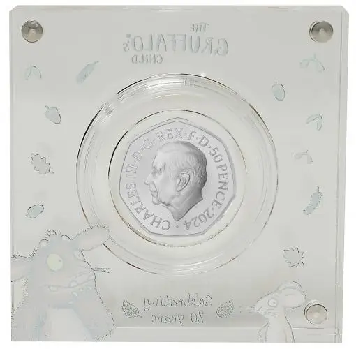 2024 The Gruffalo's Child Silver Proof 50p Coin obverse in display