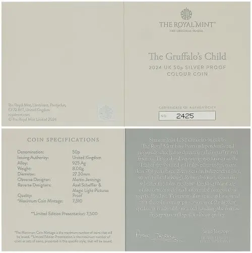 2024 The Gruffalo's Child Silver Proof 50p Coin reverse in display certificate