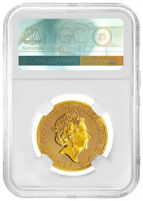 2023 Gold Bullion 1 Ounce Tudor Beasts Elizabeth II Yale of Beaufort Pound Sterling £100  Coin NGC United Kingdom The Royal Mint MS-67 obverse