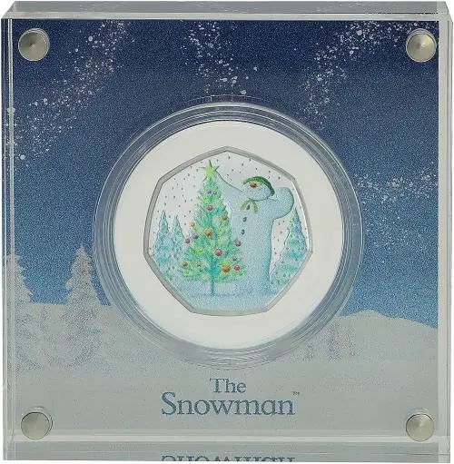 2024 The Snowman Silver Proof 50 Pence Coin (Coloured) reverse display new