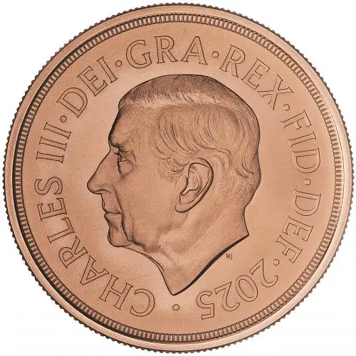 2025 Gold Brilliant Uncirculated Quintuple Sovereign Coin obverse
