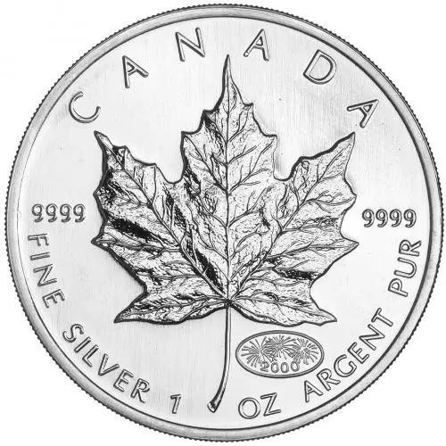2000 Canadian Maple Leaf 1 oz Silver Bullion Coin Firework Privy Mark reverse