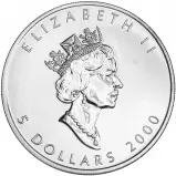 2000 Canadian Maple Leaf 1 oz Silver Bullion Coin Firework Privy Mark obverse