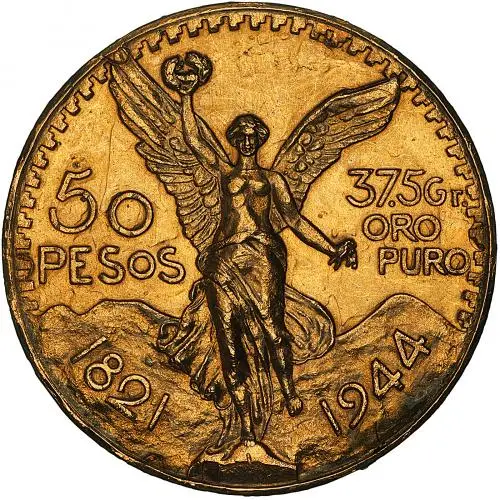 1944 Gold Bullion Mexican Peso 50 Pesos  Coin Single Mexico Mexico City Mint reverse