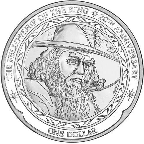 2021 The Lord Of The Rings - Gandalf Silver Bullion 1 Ounce Elizabeth II Fellowship Of The Ring 1 Dollar  Coin Single New Zealand reverse